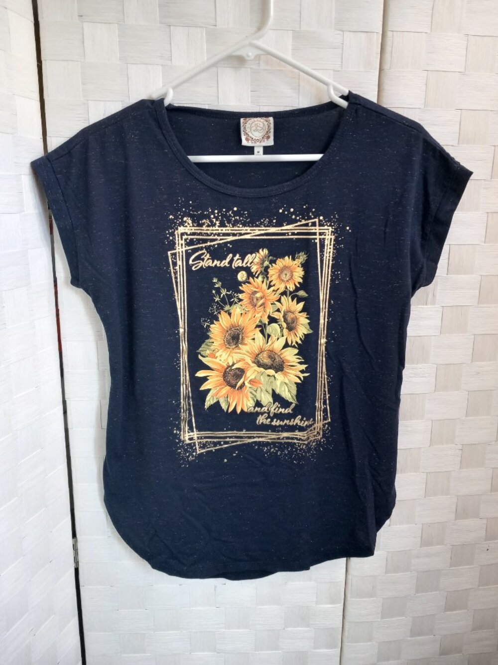 Stand Tall & Find the Sunshine Medium Graphic Teeshirt with Sunflowers and gold